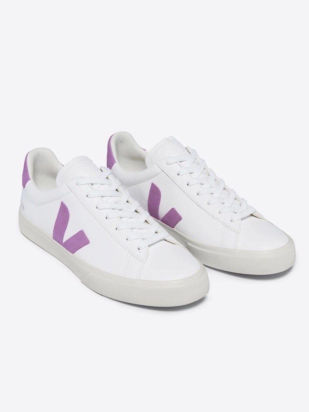 VEJA Campo White Leather and purple sneakers